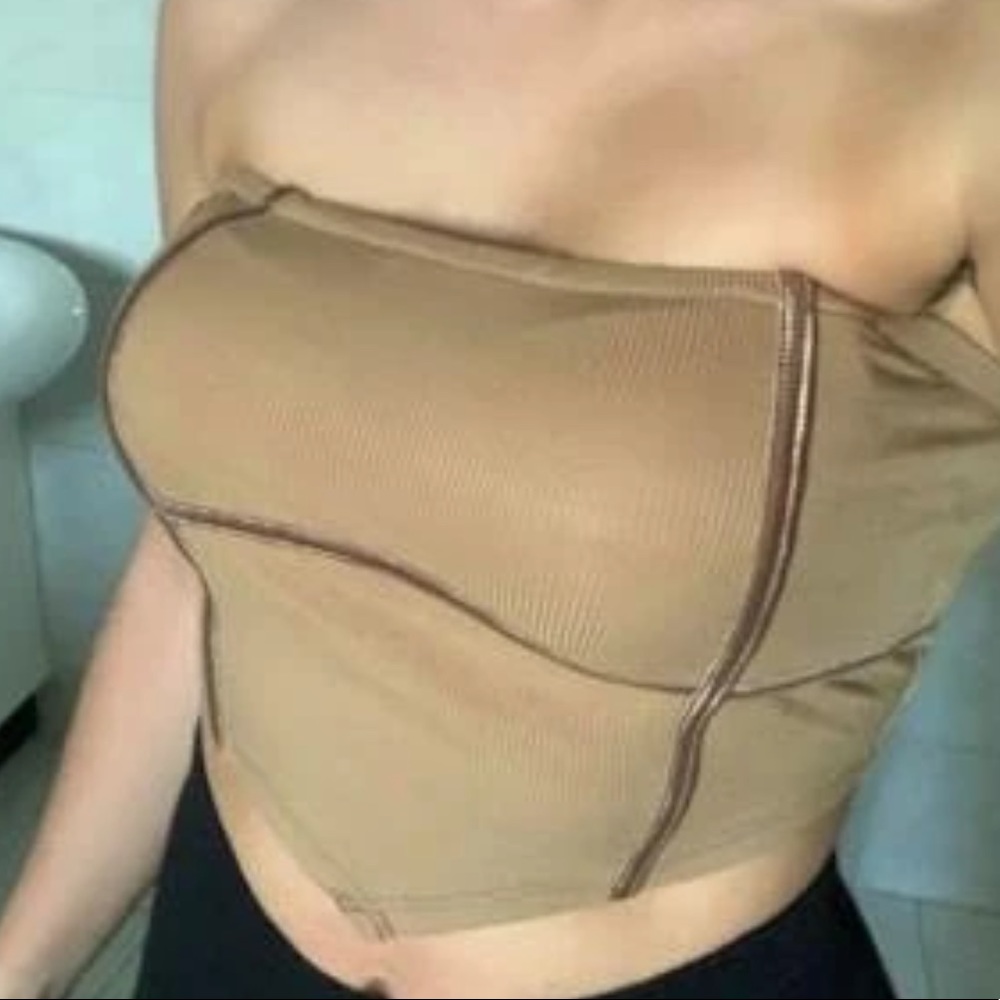 Tan brown khaki corset envelope style tube top